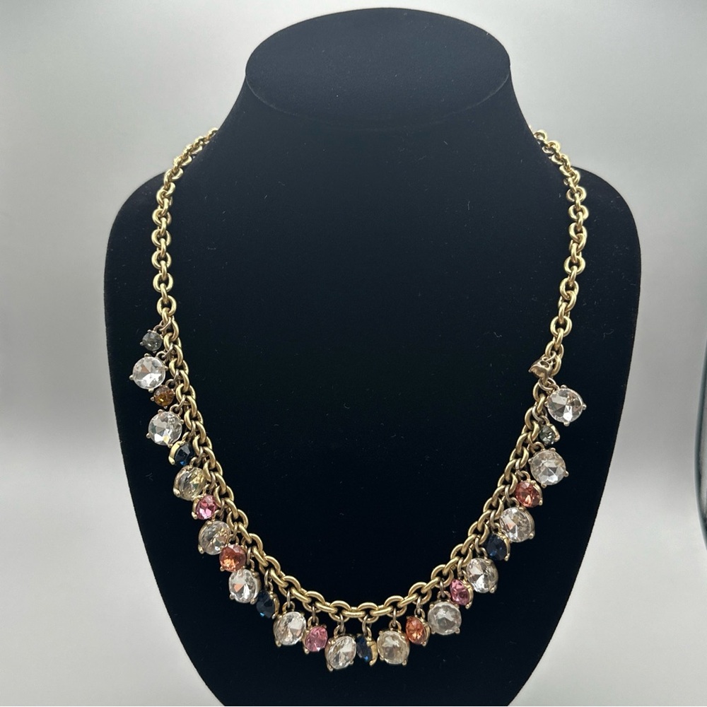 ANN TAYLOR Multicolored Gem‎ Rhinestones Bezel Charm Necklace #799